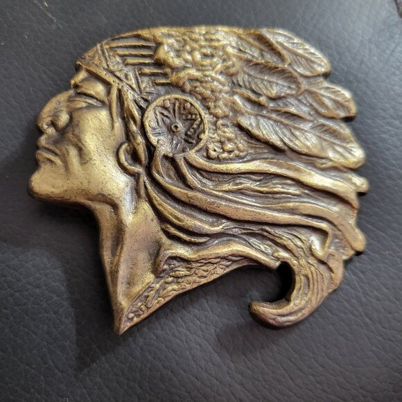 1970'S VINTAGE NATIVE AMERICAN CHIEF HEAD BELT BUCKLE - Picture 1 of 3